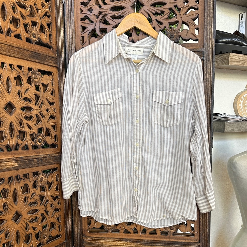 Jones New York Women's Striped Blouse - Gray and White